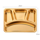 Buyerstar Dinner Plate with Gift Spoon Stainless Steel Gold Divided Tray Lunch Container