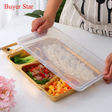 Buyerstar Dinner Plate with Gift Spoon Stainless Steel Gold Divided Tray Lunch Container