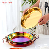 Buyerstar Stainless Steel Round Dinner Plate with Double Ear Handle