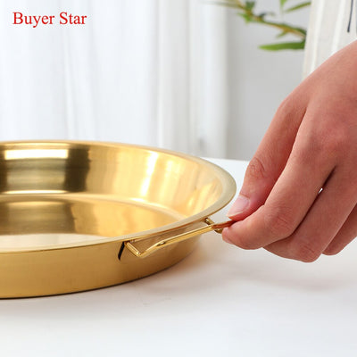 Buyerstar Stainless Steel Round Dinner Plate with Double Ear Handle