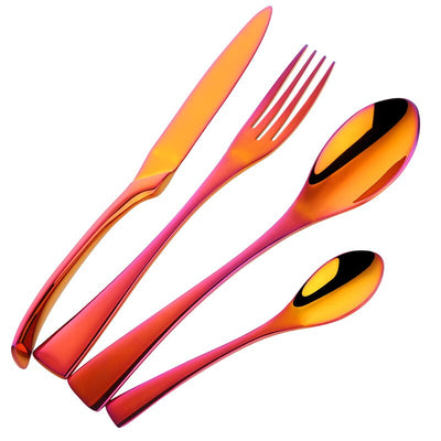 Red Cutlery Knife Set Stainless Steel Hotel Food Tableware Flatware Steak Knives Forks Spoons Western Dinnerware Sets