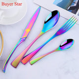 Red Cutlery Knife Set Stainless Steel Hotel Food Tableware Flatware Steak Knives Forks Spoons Western Dinnerware Sets