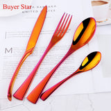 Red Cutlery Knife Set Stainless Steel Hotel Food Tableware Flatware Steak Knives Forks Spoons Western Dinnerware Sets