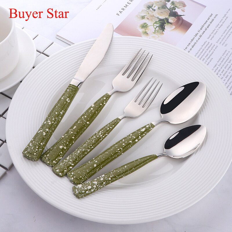 Buyer Star Stainless Steel Cutlery With Spot Handle Flatware Set