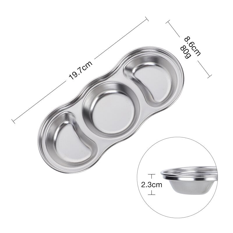 New Stainless Steel Korean Salad Sauce Dishes Food Dipping Bowls Seasoning Tray Separate Vinegar Snack Plates Kitchen