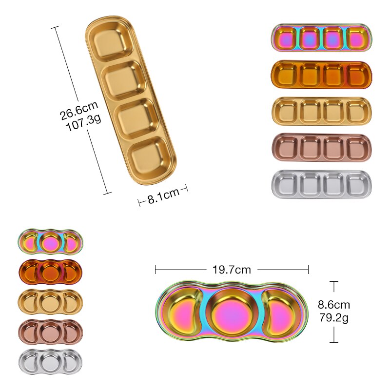 New Stainless Steel Korean Salad Sauce Dishes Food Dipping Bowls Seasoning Tray Separate Vinegar Snack Plates Kitchen