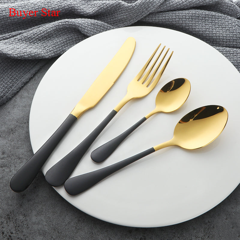 Korean Reusable Dinnerware Set Stainless Steel Tableware Set Golden Metal