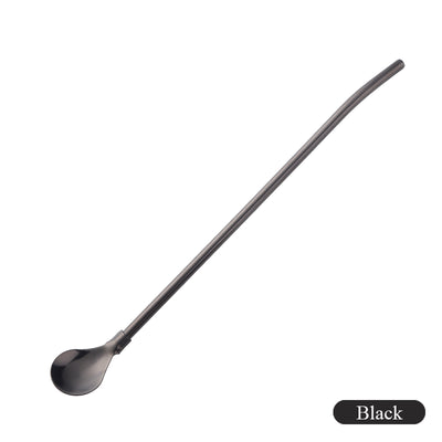 Stainless Steel Long Metal Drinking Straw Spoon with Cleaning Brush Tea Coffee Bar Kitchen Party Drink Accessories