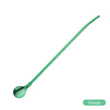 Stainless Steel Long Metal Drinking Straw Spoon with Cleaning Brush Tea Coffee Bar Kitchen Party Drink Accessories