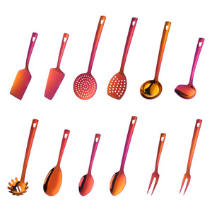 12PCS Stainless Steel Kitchen Utensils Soup Ladle Colander Spoon Shovel Spatula Meat Fork Non-stick Cooking Tool Kitchenware Set