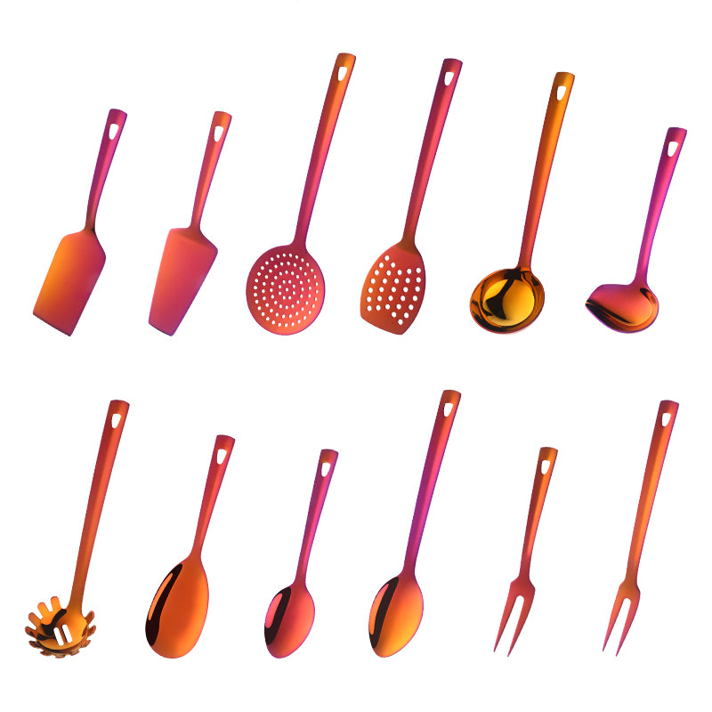 12PCS Stainless Steel Kitchen Utensils Soup Ladle Colander Spoon Shovel Spatula Meat Fork Non-stick Cooking Tool Kitchenware Set