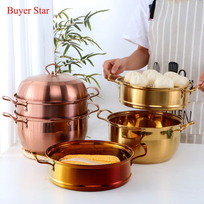 Stainless Steel Steamer Pot Soup Pot Steamer Basket Double Boiler 3 Layers Gold Pot Steamer Induction Cooker Metal Steamer Pan