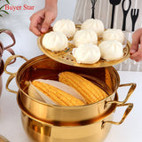 Stainless Steel Steamer Pot Soup Pot Steamer Basket Double Boiler 3 Layers Gold Pot Steamer Induction Cooker Metal Steamer Pan