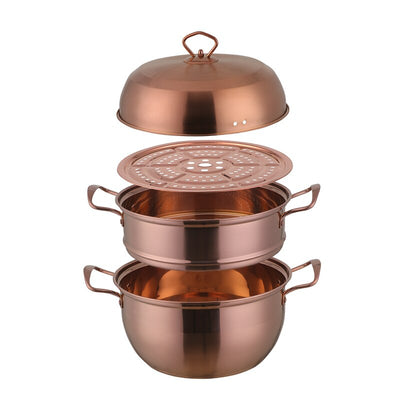 Stainless Steel Steamer Pot Soup Pot Steamer Basket Double Boiler 3 Layers Gold Pot Steamer Induction Cooker Metal Steamer Pan