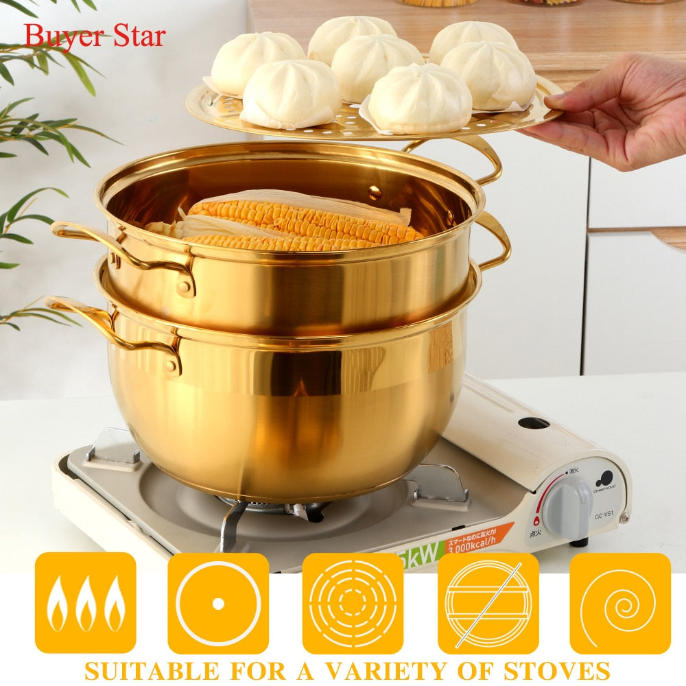 Stainless Steel Steamer Pot Soup Pot Steamer Basket Double Boiler 3 Layers Pot Steamer Induction Cooker Metal Steamer Pan