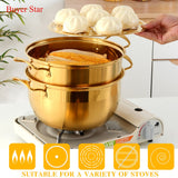 Stainless Steel Steamer Pot Soup Pot Steamer Basket Double Boiler 3 Layers Gold Pot Steamer Induction Cooker Metal Steamer Pan