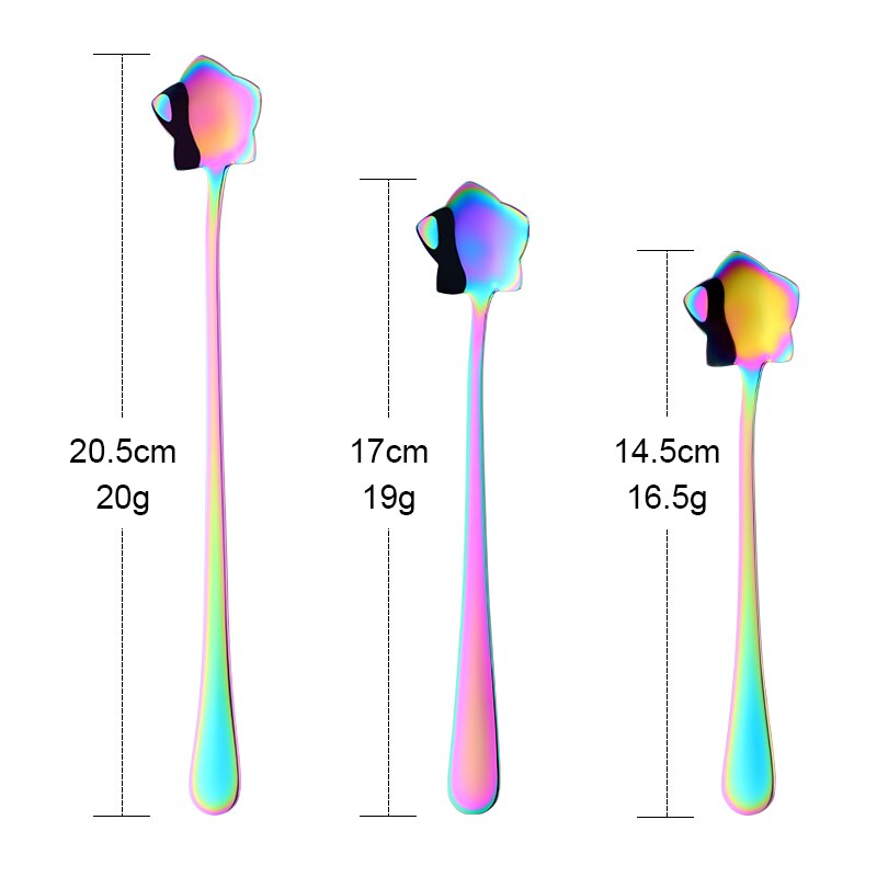 New Five Star Shape Colorful Dessert Spoon Coffee & Tea Honey Spoons Kitchen 304 Stainless Steel Mixing Milk Ice Scoop Tableware