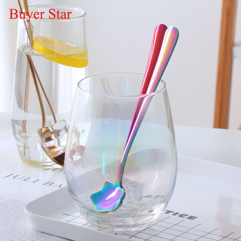 New Five Star Shape Colorful Dessert Spoon Coffee & Tea Honey Spoons Kitchen 304 Stainless Steel Mixing Milk Ice Scoop Tableware