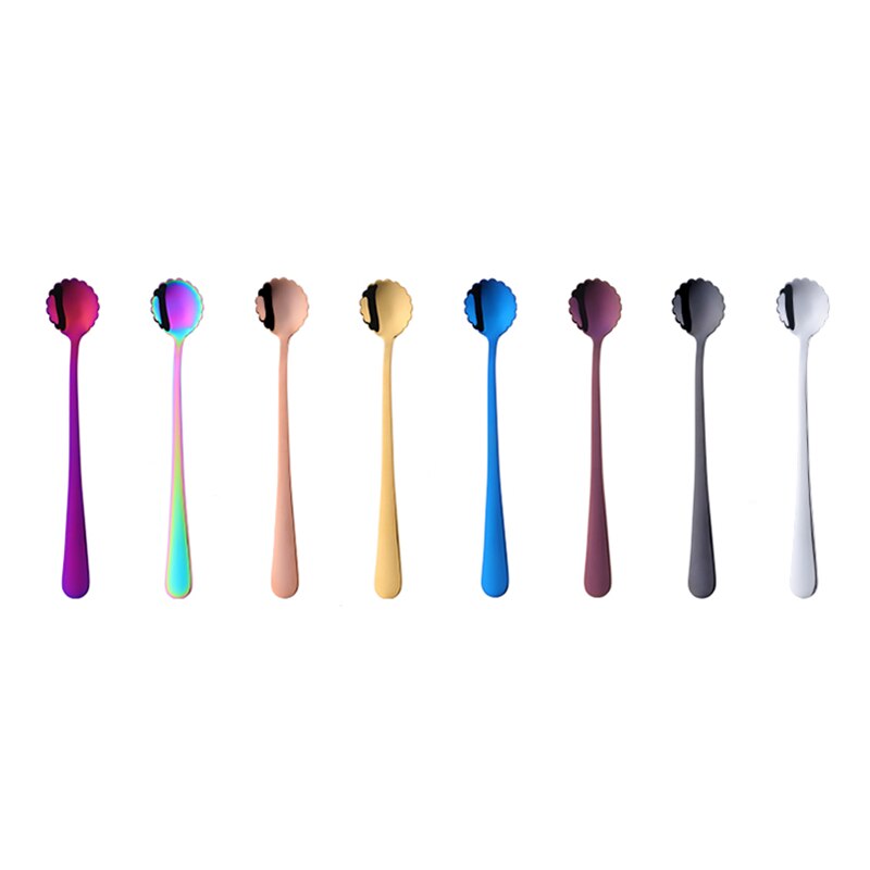 Flowers Design Long Handle Stainless Steel Dessert Tea Coffee Mixing Spoon Honey Drink Cafe Tableware