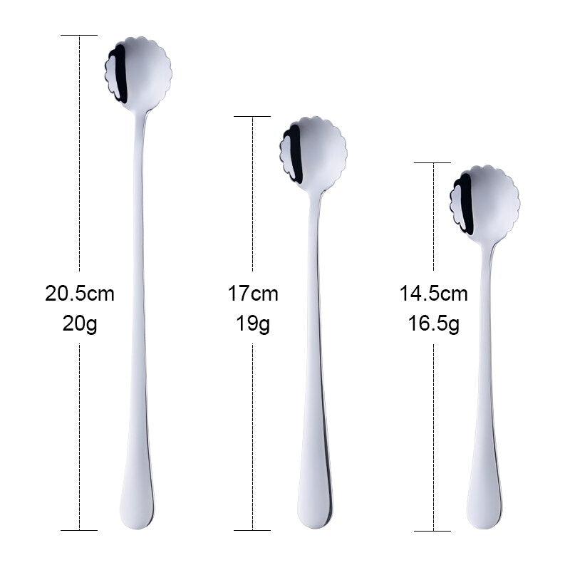 Flowers Design Long Handle Stainless Steel Dessert Tea Coffee Mixing Spoon Honey Drink Cafe Tableware