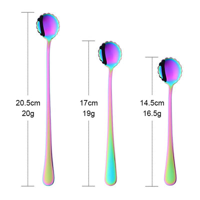 1PC Flowers Design Gold Spoon Long Handle Stainless Steel Dessert Tea Coffee Mixing Spoon Honey Teaspoons Drink Cafe Tableware