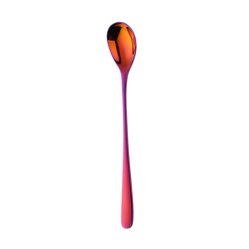 Short Handle Stainless Steel Ice Spoon Colorful Cold Drink Fruit Mixing Spoons Coffee Ice Cream