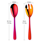 Buyer Star Long Salad Spoon and Fork 2 Pcs Colorful Tableware Sets 304 Stainless for Restaurant