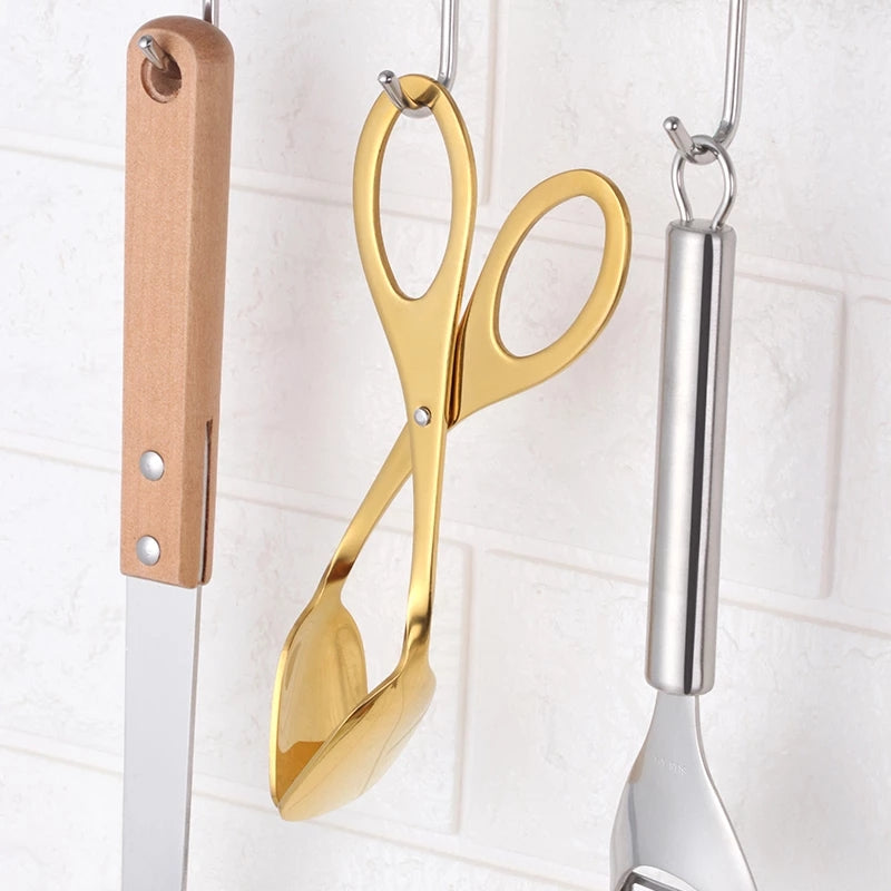 Buyer Star Kitchen Tongs Stainless Steel Food Tongs Golden Bread Clamp Salad Clip