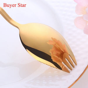3 in 1 Sporks Dessert Fork Spoon Stainless Steel Curved Handle Dessert Kitchen Tableware Tools
