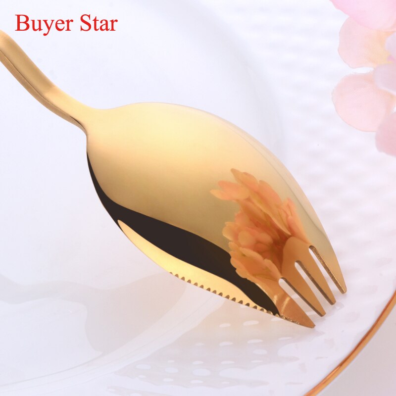 3 in 1 Sporks Dessert Fork Spoon Stainless Steel Curved Handle Dessert Kitchen Tableware Tools