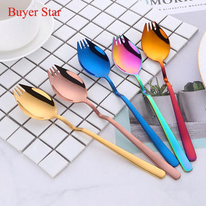 3 in 1 Sporks Dessert Fork Spoon Stainless Steel Curved Handle Dessert Kitchen Tableware Tools