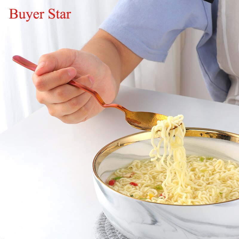 3 in 1 Sporks Dessert Fork Spoon Stainless Steel Curved Handle Dessert Kitchen Tableware Tools