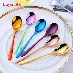 Short Handle Stainless Steel Ice Spoon Colorful Cold Drink Fruit Mixing Spoons Coffee Ice Cream