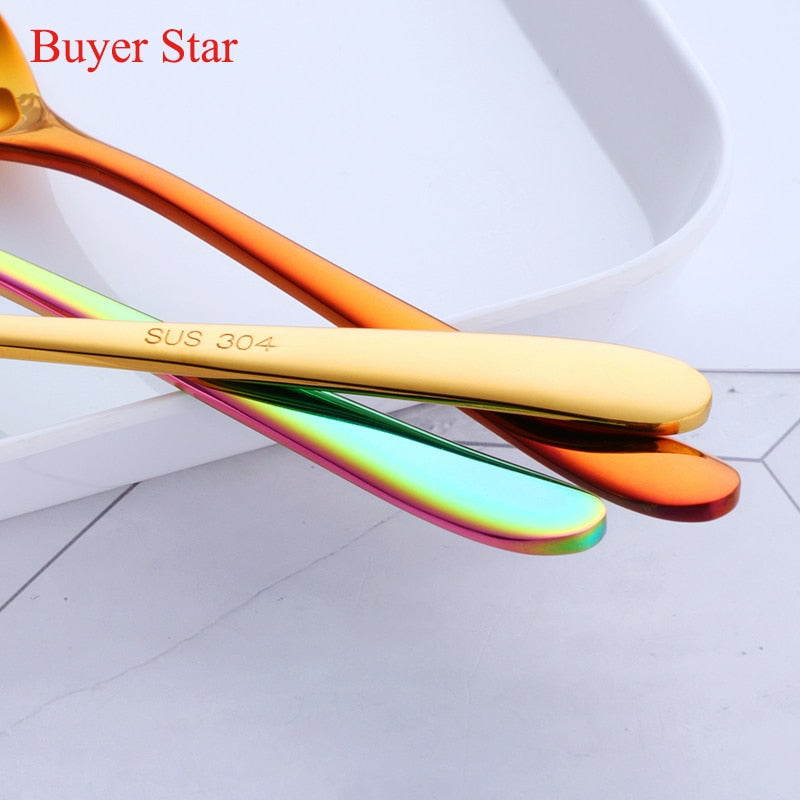 Short Handle Stainless Steel Ice Spoon Colorful Cold Drink Fruit Mixing Spoons Coffee Ice Cream