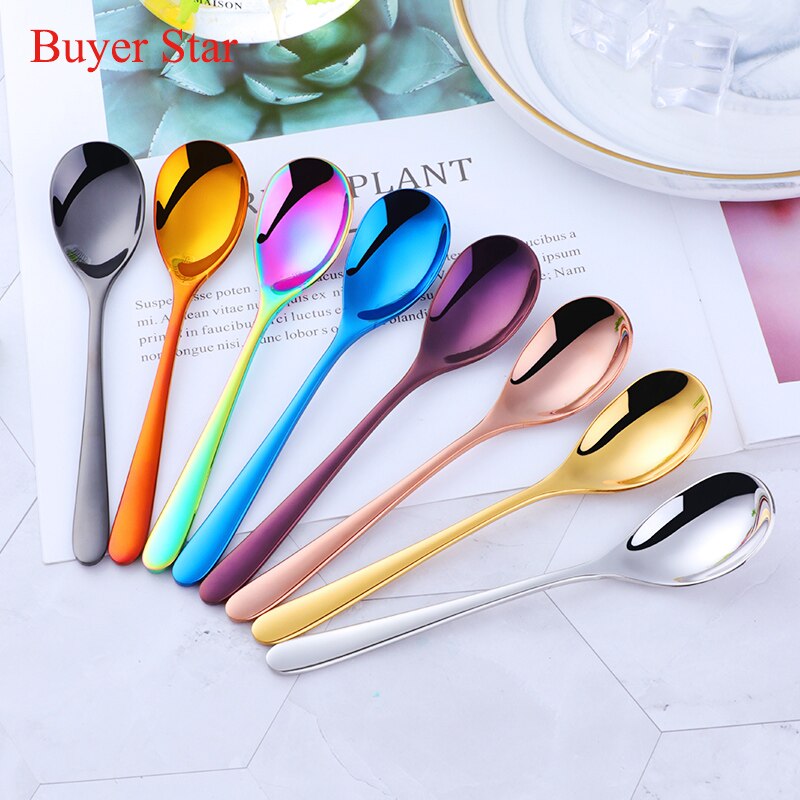 Short Handle Stainless Steel Ice Spoon Colorful Cold Drink Fruit Mixing Spoons Coffee Ice Cream