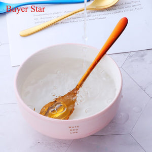 Short Handle Stainless Steel Ice Spoon Colorful Cold Drink Fruit Mixing Spoons Coffee Ice Cream