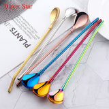 Stainless Steel Long Metal Drinking Straw Spoon with Cleaning Brush Tea Coffee Bar Kitchen Party Drink Accessories