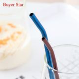 Stainless Steel Long Metal Drinking Straw Spoon with Cleaning Brush Tea Coffee Bar Kitchen Party Drink Accessories