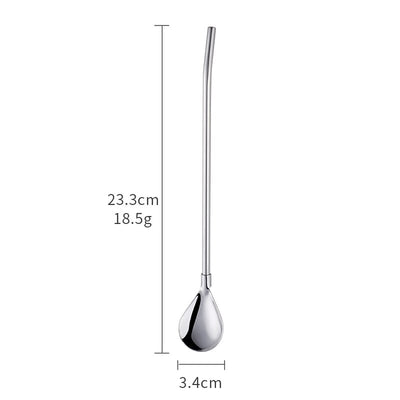 Stainless Steel Long Metal Drinking Straw Spoon with Cleaning Brush Tea Coffee Bar Kitchen Party Drink Accessories