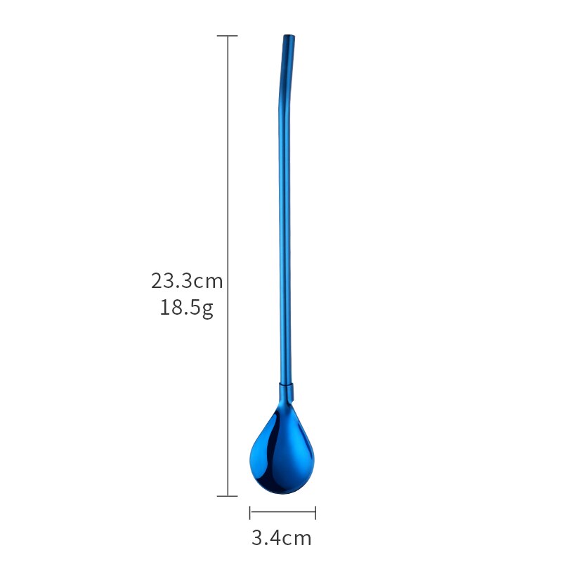 Stainless Steel Long Metal Drinking Straw Spoon with Cleaning Brush Tea Coffee Bar Kitchen Party Drink Accessories