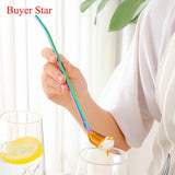 Stainless Steel Long Metal Drinking Straw Spoon with Cleaning Brush Tea Coffee Bar Kitchen Party Drink Accessories