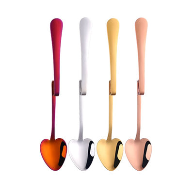 Creative Stainless Steel Heart Shape Coffee Dessert Sugar Spoons Hanging Cup Ice Cream Teaspoon for Drinking Kitchen Accessories