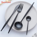 Buyerstar Portugal Cutlery Set Black Gold Dinnerware Knives Forks teaspoons Flatware Set