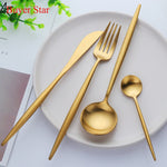 Buyerstar Portugal Cutlery Set Black Gold Dinnerware Knives Forks teaspoons Flatware Set