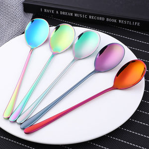 Colorful Coffee Spoon Stainless Steel Long Handle Tablespoon Korean Mixing Spoons Set Dessert Long Ice Kitchen Scoop