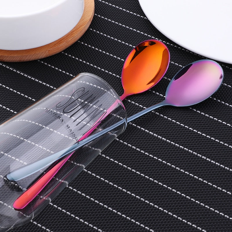 Colorful Coffee Spoon Stainless Steel Long Handle Tablespoon Korean Mixing Spoons Set Dessert Long Ice Kitchen Scoop