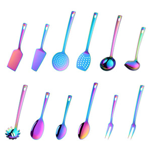 12PCS Stainless Steel Kitchen Utensils Soup Ladle Colander Spoon Shovel Spatula Meat Fork Non-stick Cooking Tool Kitchenware Set