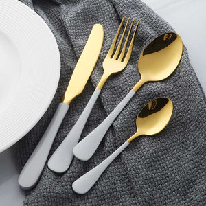 Korean Reusable Dinnerware Set Stainless Steel Tableware Set Golden Metal
