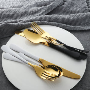 Korean Reusable Dinnerware Set Stainless Steel Tableware Set Golden Metal