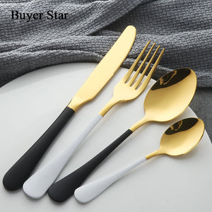 Korean Reusable Dinnerware Set Stainless Steel Tableware Set Golden Metal